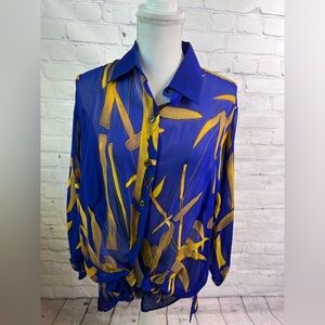 Caribbean Club Sensual Silk Vintage Sheer Blouse Top L/XL